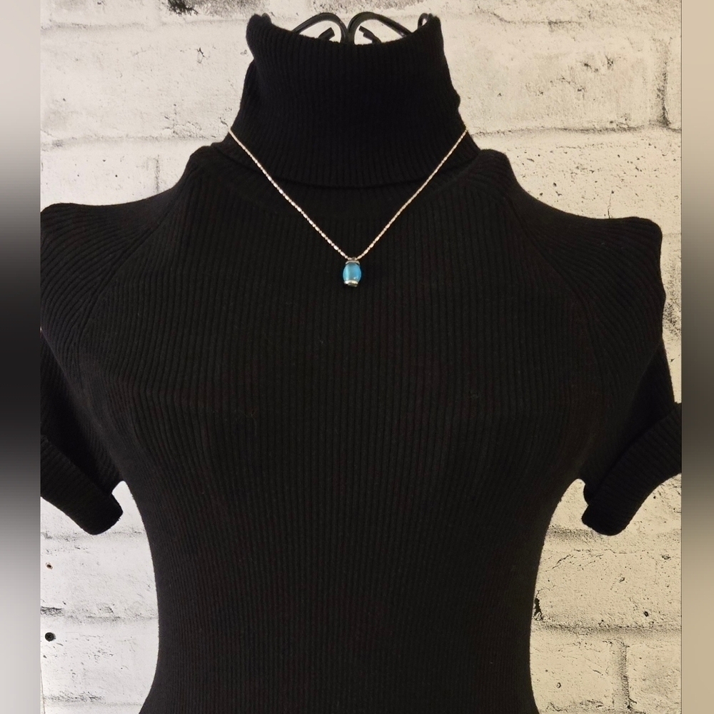 925 Silver Necklace w/ Blue Cat’s Eye Oval Cabochon Pendant Vintage Style